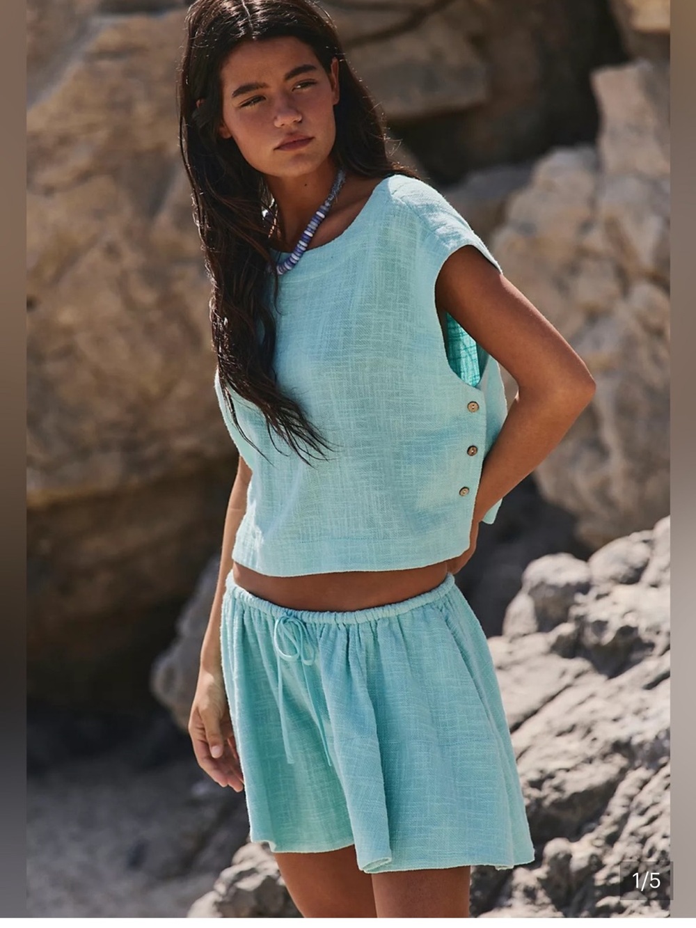 Free People astral stone  100 percent cotton Boxy Top and matching skirt